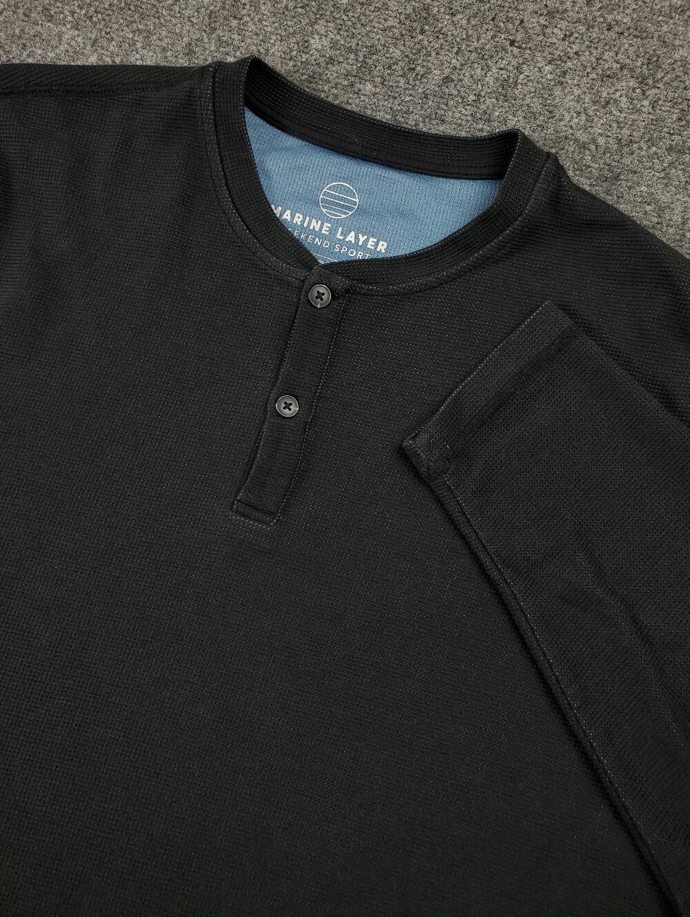 Marine Layer Weekend Sport Waffle Henley XL Black Long Sleeve Pullover Athletic